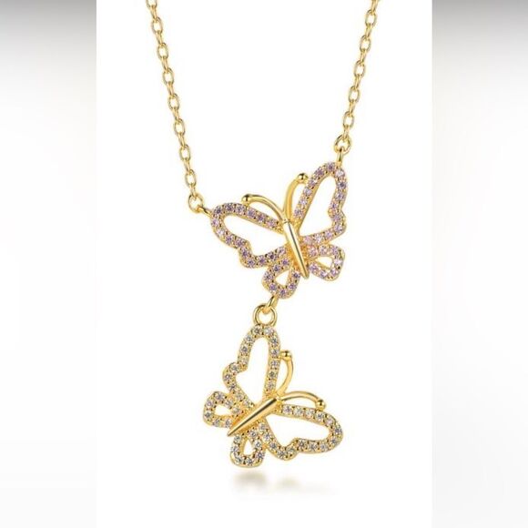 New Sterling silver 14k plated cubic zirconia butterfly 18”necklace - Picture 1 of 5